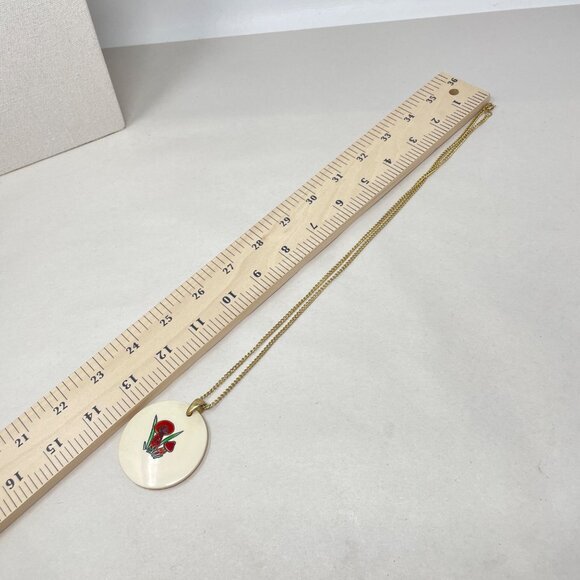 Vintage Mushroom Pendant Necklace Groovy 70s Long Length Chain Gold-Tone - Picture 7 of 9